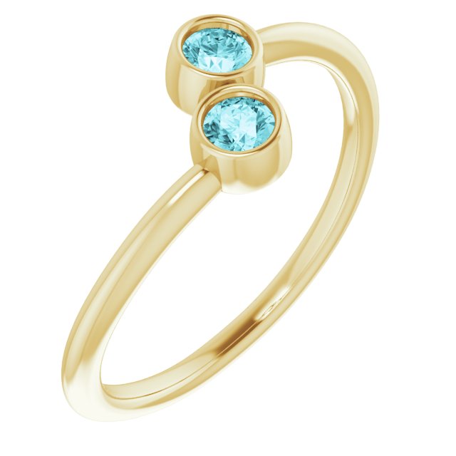 14K Yellow Natural Blue Zircon Two-Stone Ring