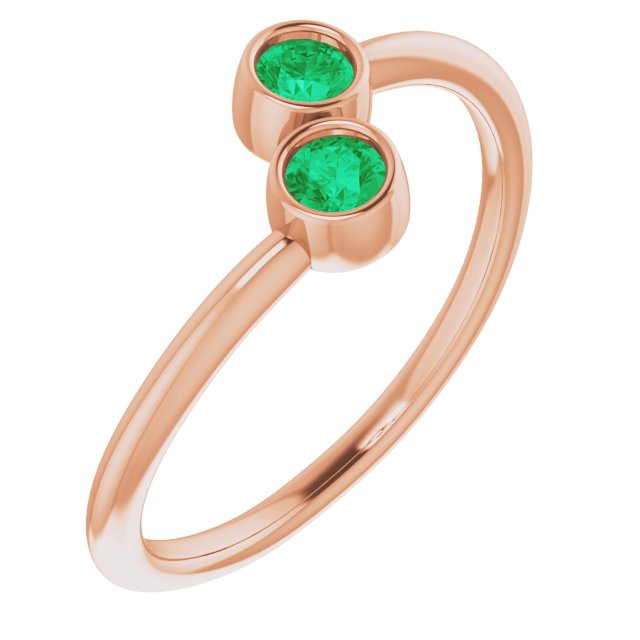 14K Rose Natural Emerald Two-Stone Ring