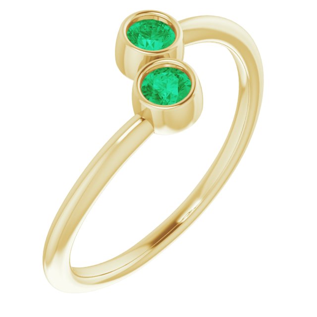 14K Yellow Natural Emerald Two-Stone Ring