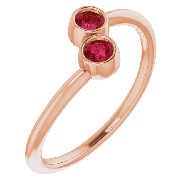 14K Rose Natural Ruby Two-Stone Ring