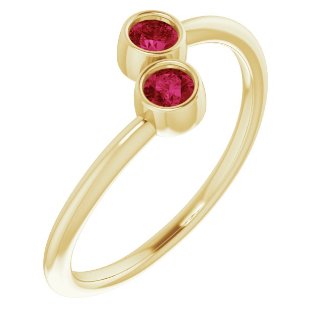 14K Yellow Lab-Grown Ruby Two-Stone Ring