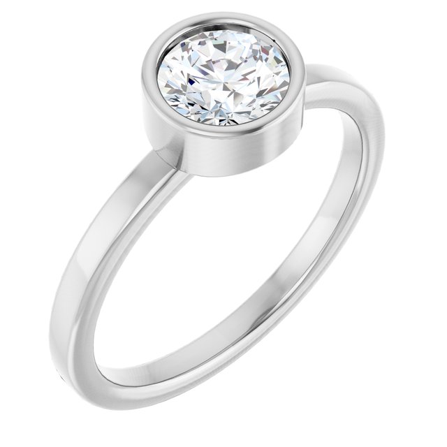 Rhodium-Plated Sterling Silver 6 mm Imitation Diamond Ring