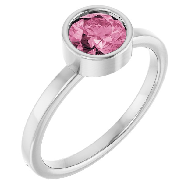 Platinum 6 mm Natural Pink Tourmaline Ring
