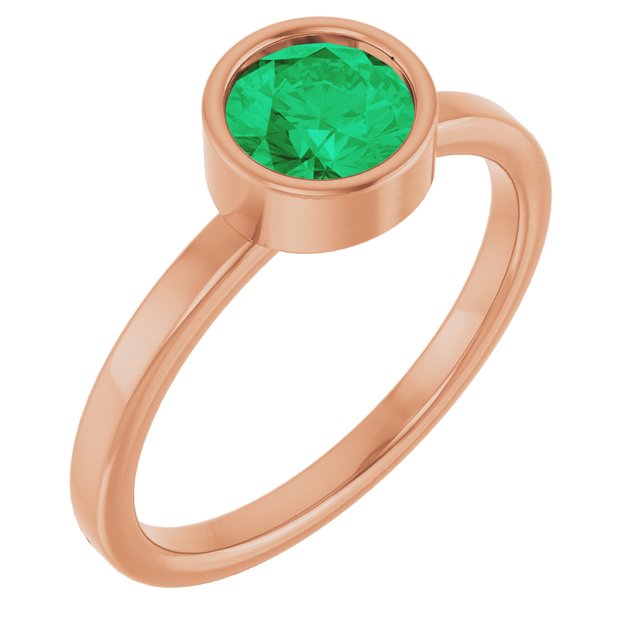 14K Rose 6 mm Natural Emerald Ring