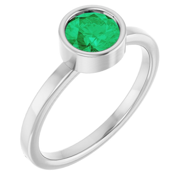 Rhodium-Plated Sterling Silver 6 mm Imitation Emerald Ring