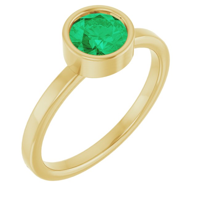14K Yellow 6 mm Natural Emerald Ring