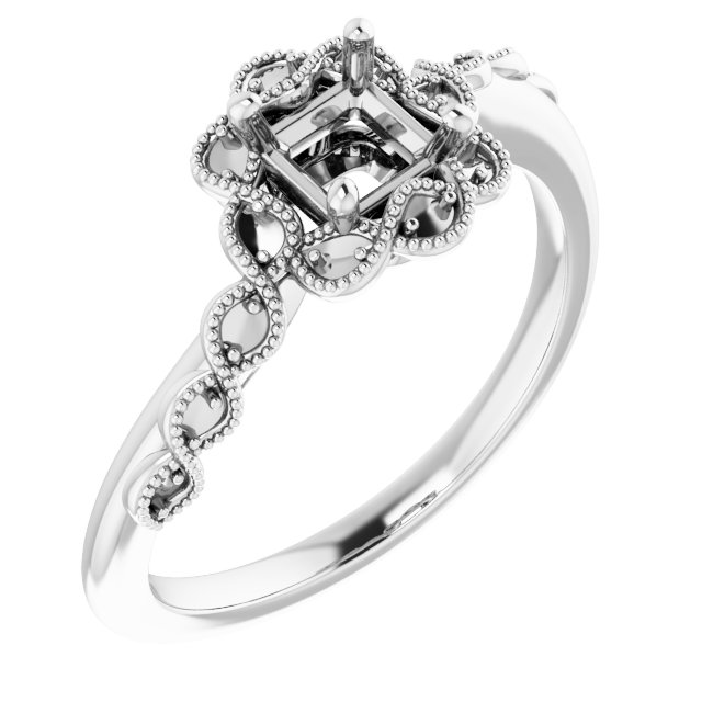 14 K White Gold Halo Engagement Ring
