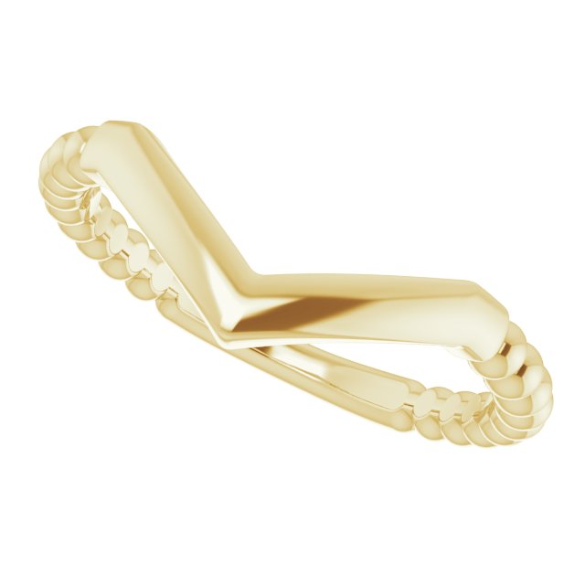 14K Yellow Stackable Beaded V-Ring