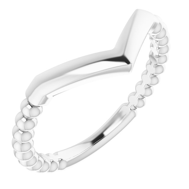 14K White Stackable Beaded V-Ring