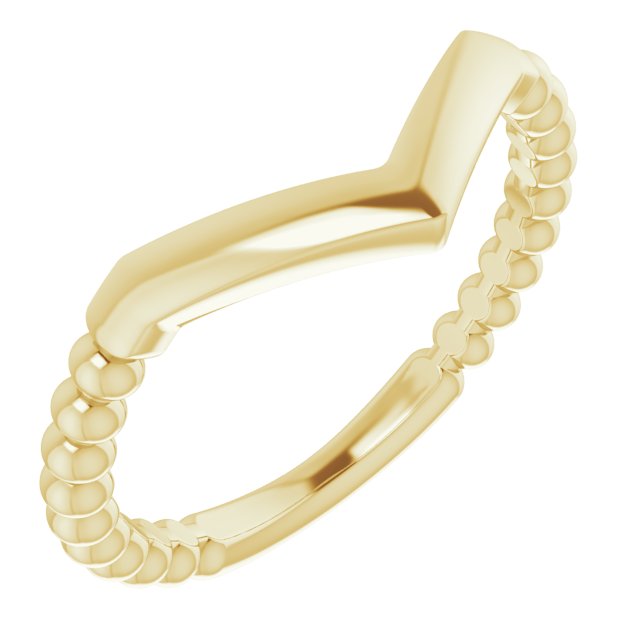 14K Yellow Stackable Beaded V-Ring