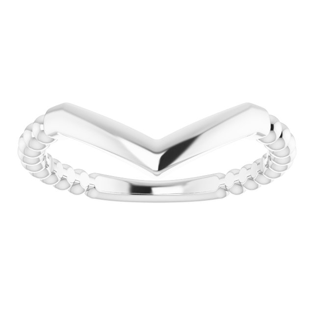 14K White Stackable Beaded V-Ring