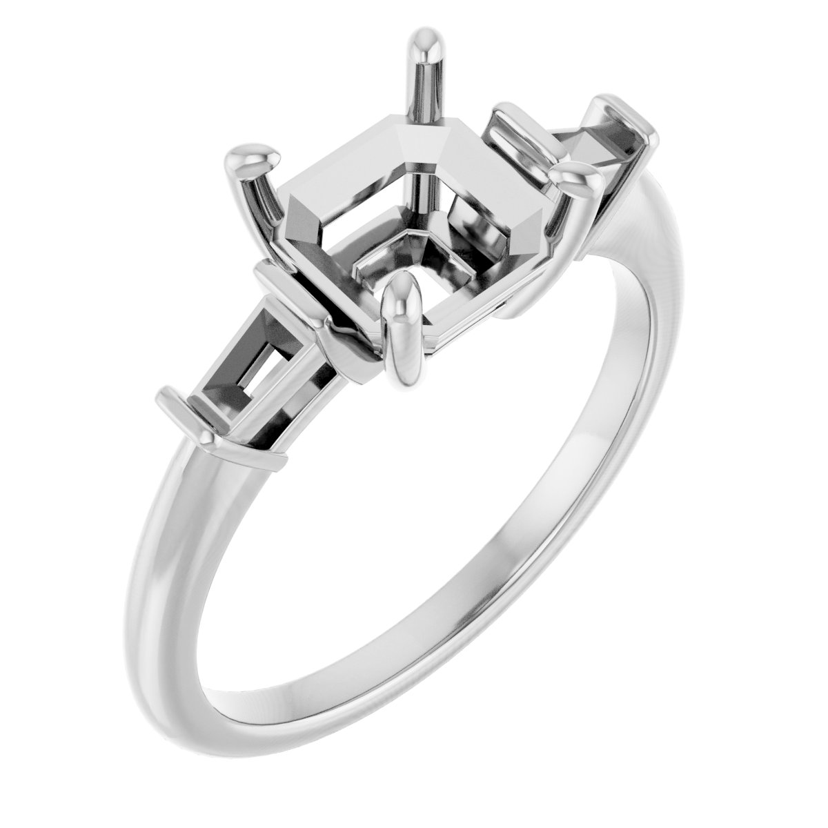 Baguette Accented Engagement Ring