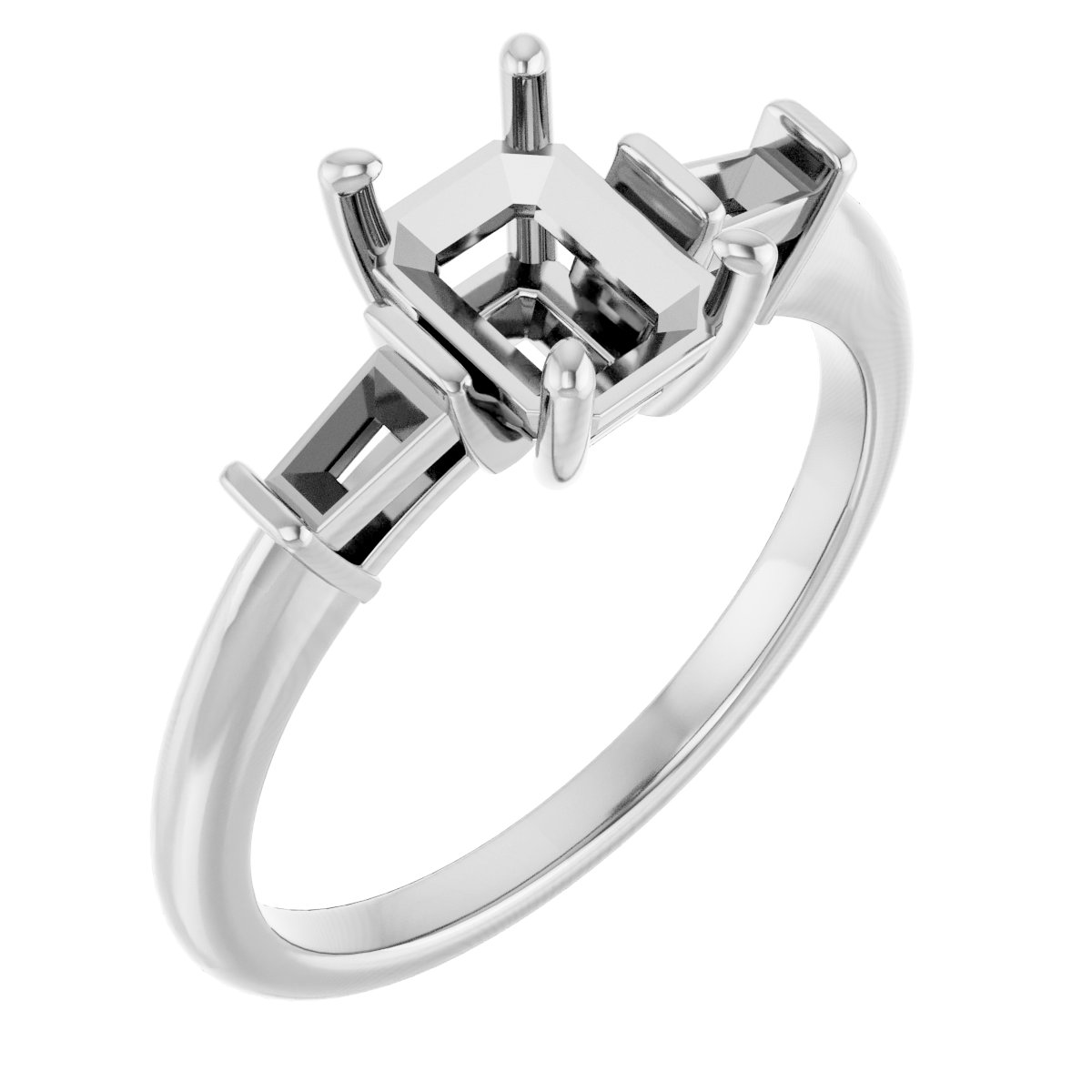 Baguette Accented Engagement Ring