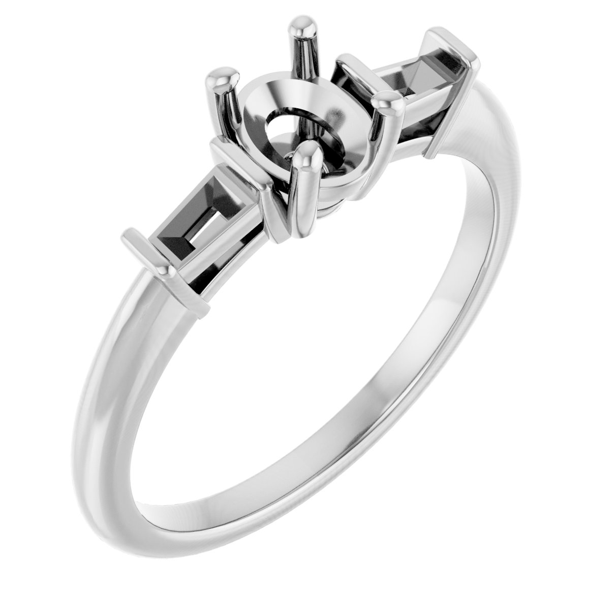 Baguette Accented Engagement Ring