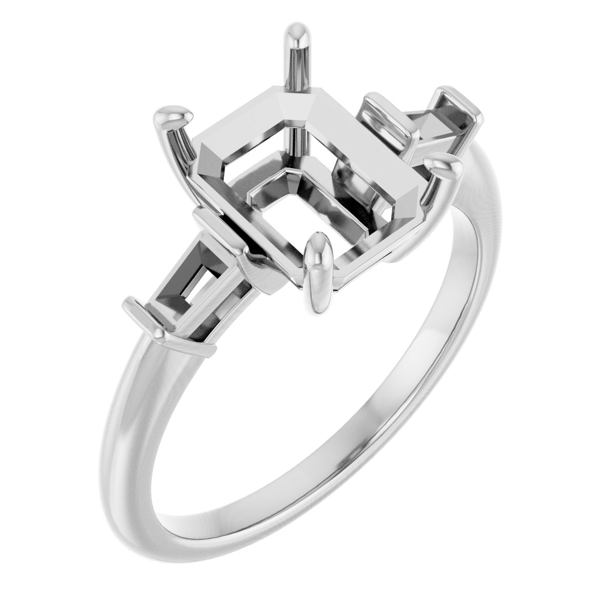 Baguette Accented Engagement Ring