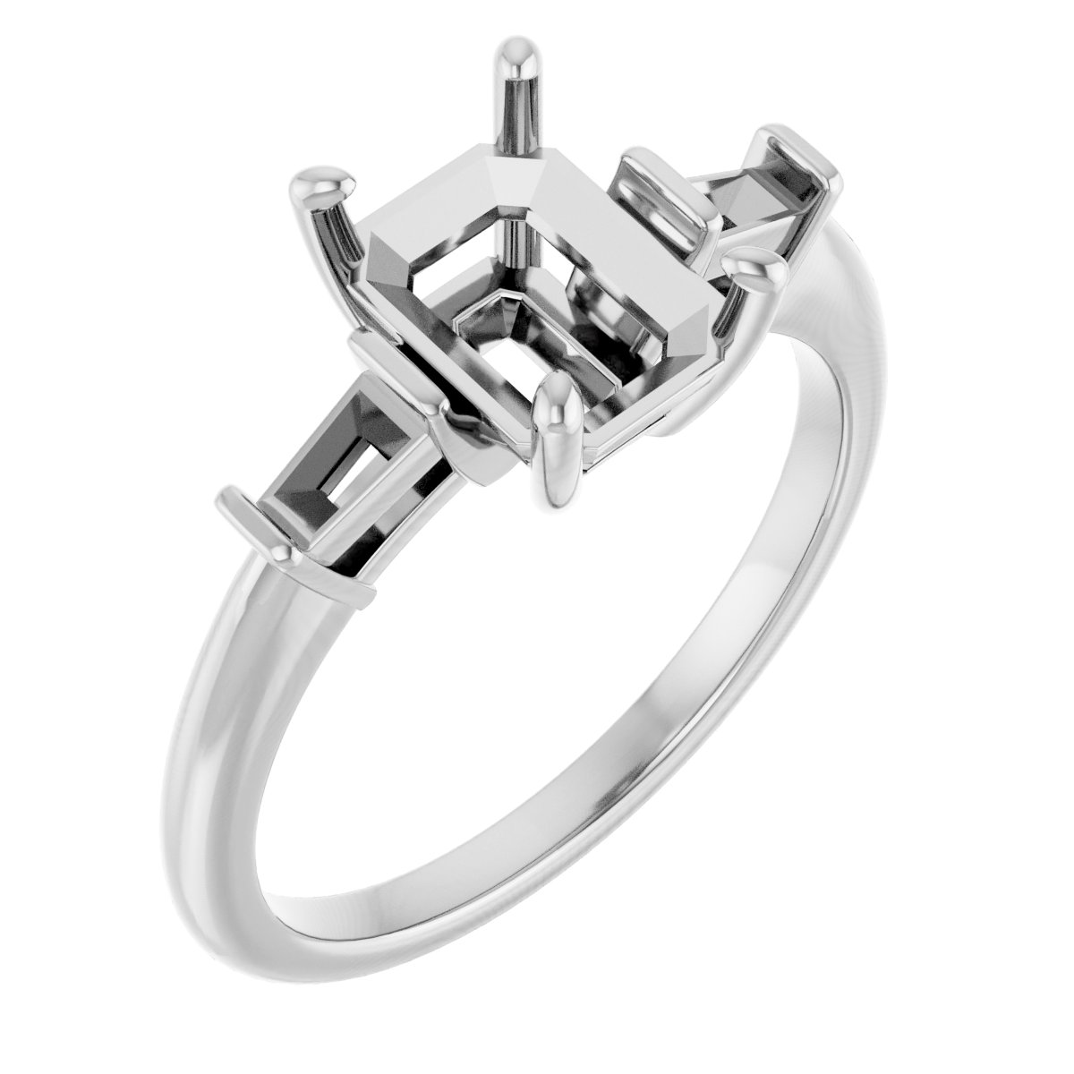 Baguette Accented Engagement Ring