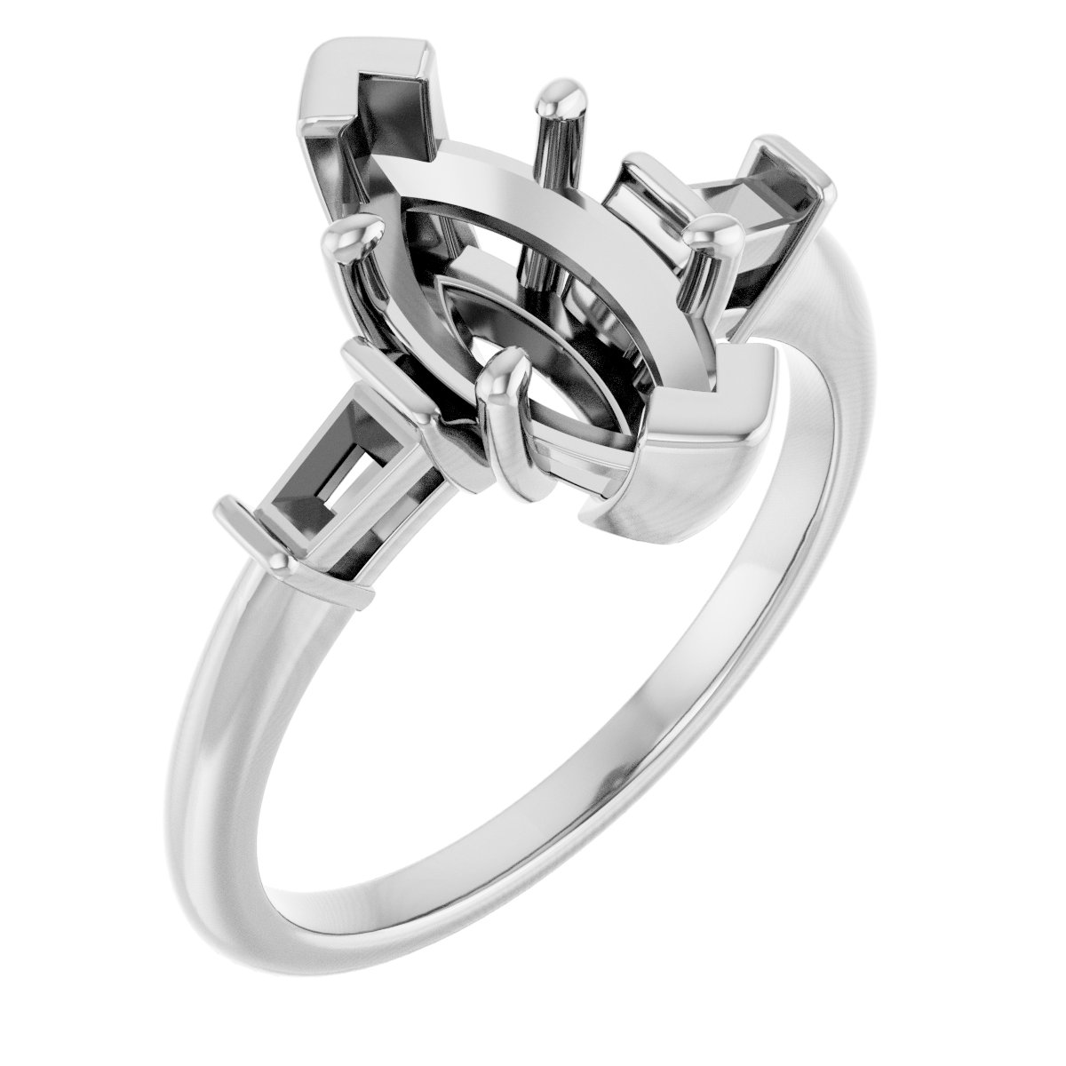Baguette Accented Engagement Ring