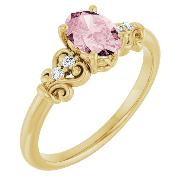 14K Yellow Natural Pink Morganite & .04 CTW Natural Diamond Ring 