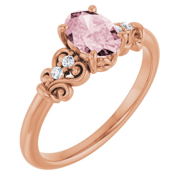 14K Rose Natural Pink Morganite & .04 CTW Natural Diamond Ring