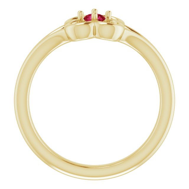 14K Yellow Natural Red Ruby Youth Flower Ring