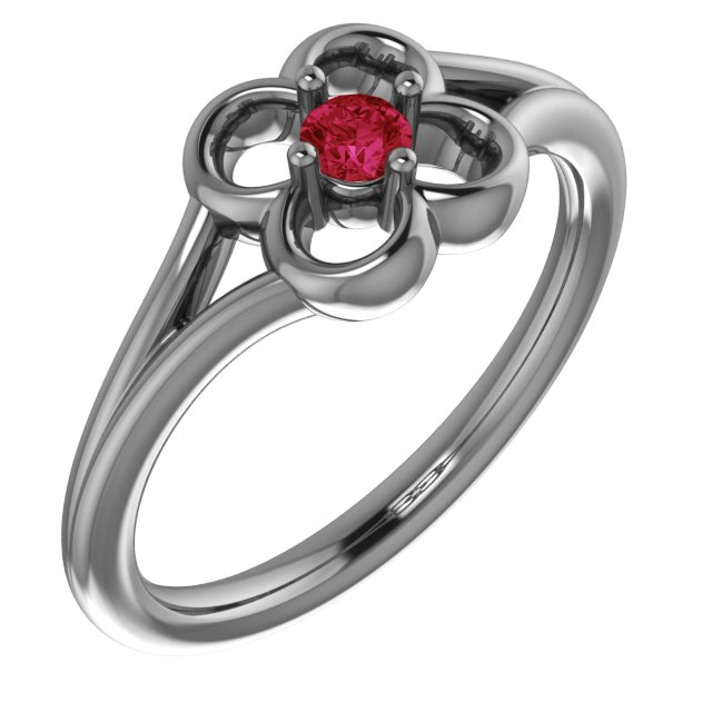 14K Yellow Red Ruby Youth Flower Ring