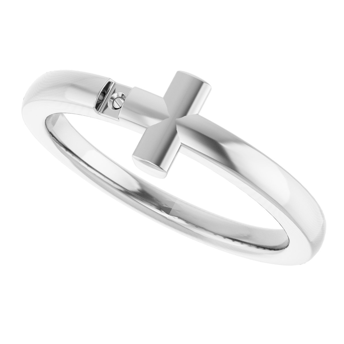 14K White Youth Diamond Sideways Cross Ring