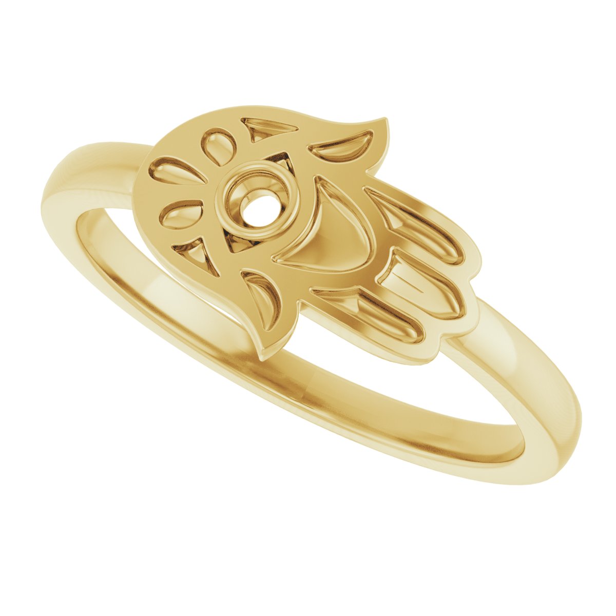 14K Yellow .03 CT Natural Diamond Hamsa Ring