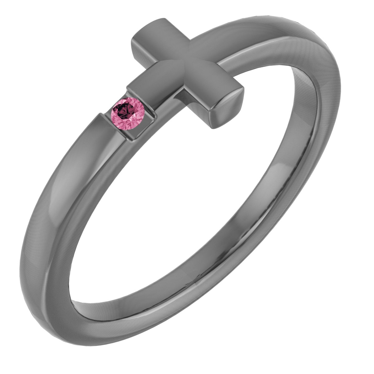 14K Rose 1.5 mm Round Genuine Pink Tourmaline Youth Cross Ring