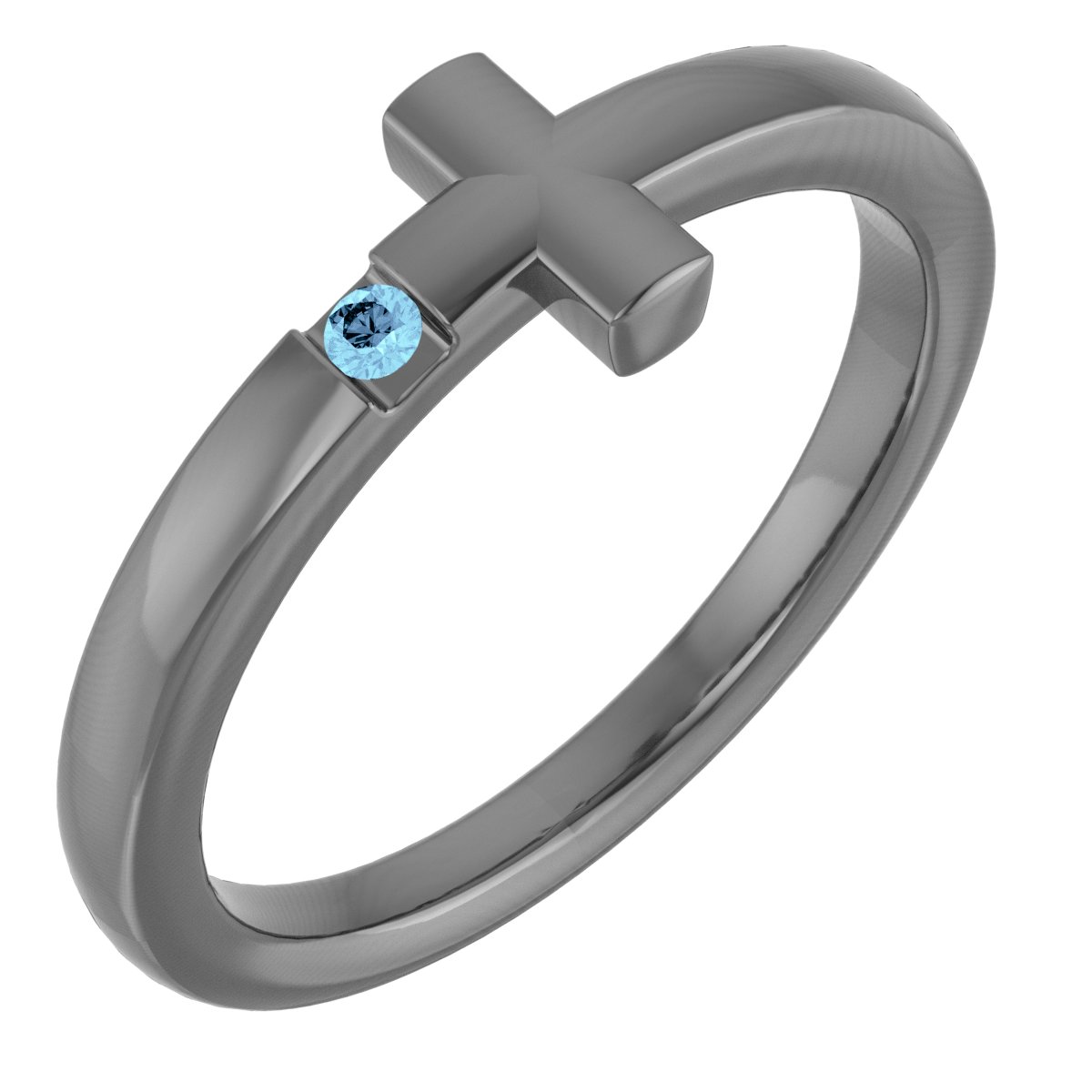 Sterling Silver 1.5 mm Round Imitation Aquamarine Youth Cross Ring