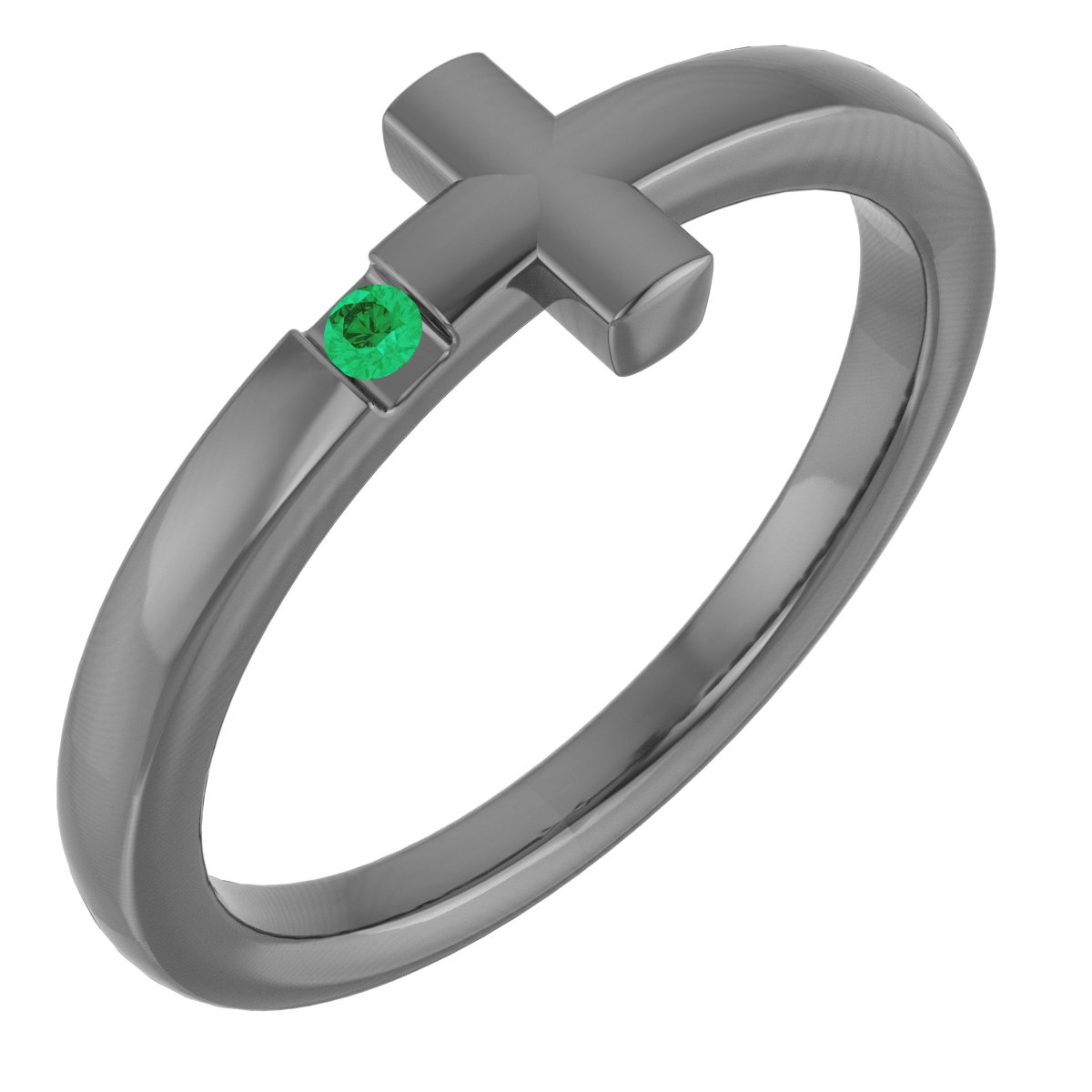 14K Yellow 1.5 mm Round Genuine Emerald Youth Cross Ring