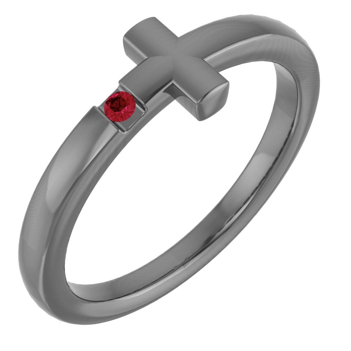 14K Rose 1.5 mm Round Genuine Ruby Youth Cross Ring