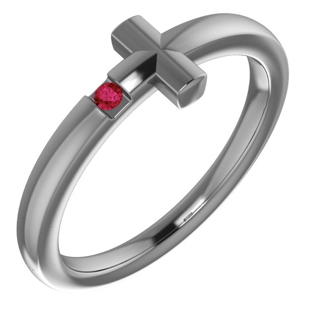 Sterling Silver 1.5 mm Round Imitation Ruby Youth Cross Ring
