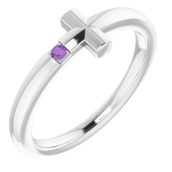Sterling Silver 1.5 mm Round Imitation Amethyst Youth Cross Ring