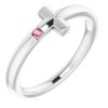 Sterling Silver 1.5 mm Round Imitation Pink Tourmaline Youth Cross Ring