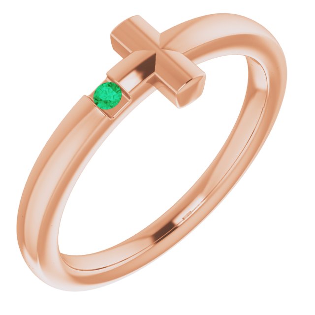 14K Rose Natural Emerald Youth Sideways Cross Ring