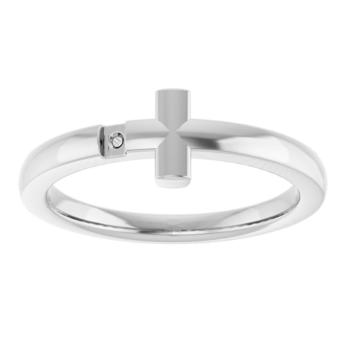 14K White Youth Diamond Sideways Cross Ring