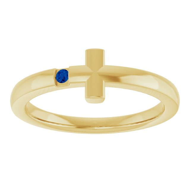 14K Yellow Youth Blue Sapphire Sideways Cross Ring