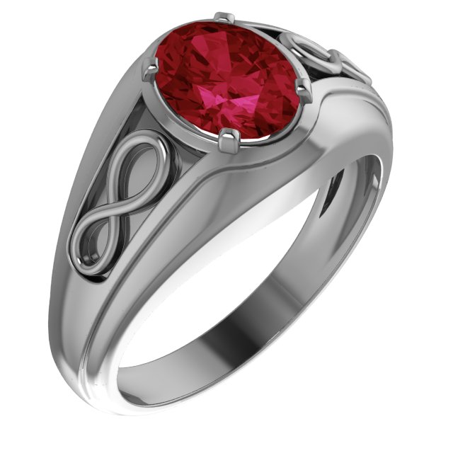 14K Yellow Chatham Created Ruby Infinity Inspired Men's Ring Ref. 12839583