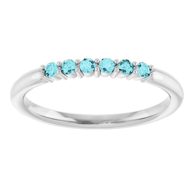 14K White Natural Blue Zircon Stackable Ring       