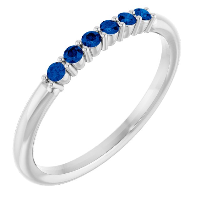 14K White Blue Sapphire Stackable Ring    