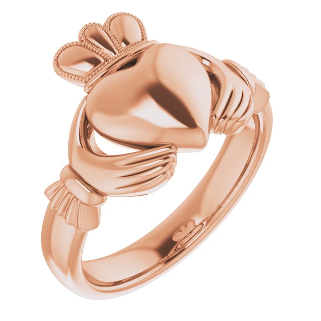 14K Rose 10.5 mm Claddagh Ring Size 7 