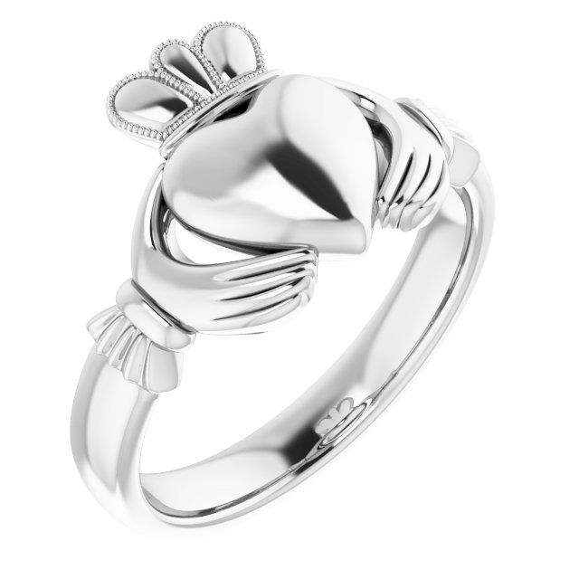 14K White 8.5 mm Claddagh Ring Size 7