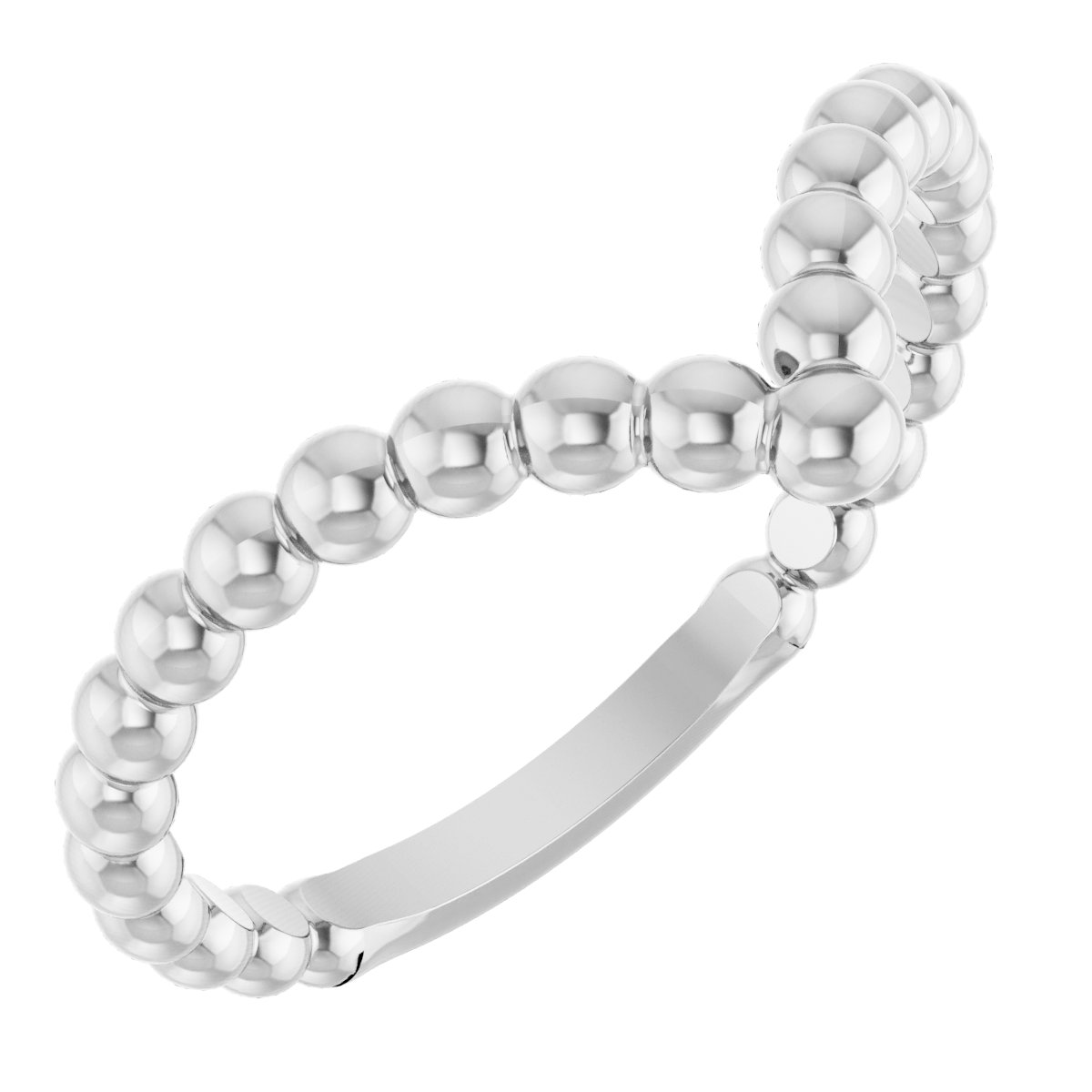 14K White Beaded Stackable V Ring