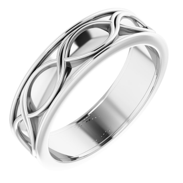 Sterling Silver 6.4 mm Infinity-Inspired Band Rhodium Plated Size 10