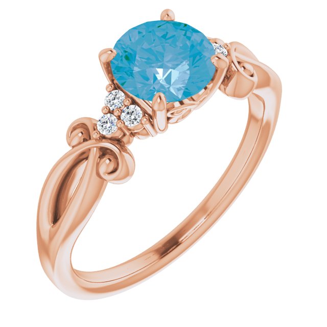 14K Rose Natural Swiss Blue Topaz & .06 CTW Natural Diamond Ring  