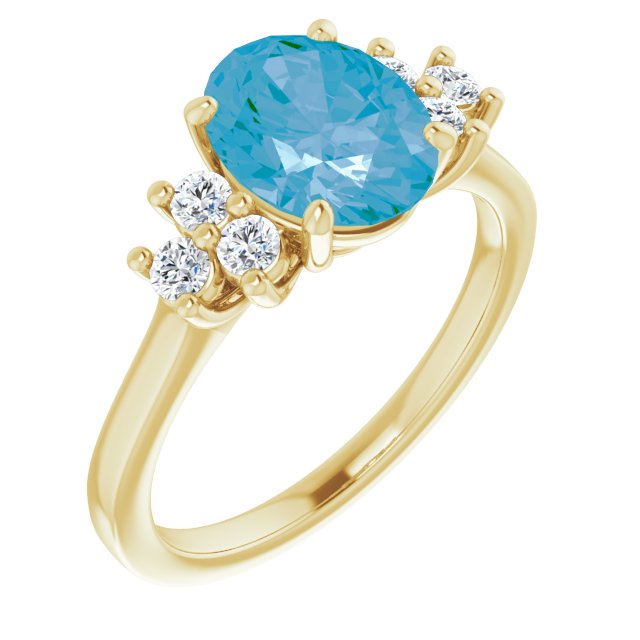 14K Yellow Natural Swiss Blue Topaz & 1/4 CTW Natural Diamond Ring