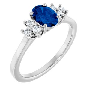 14K White Natural Blue Sapphire & 1/5 CTW Natural Diamond Ring