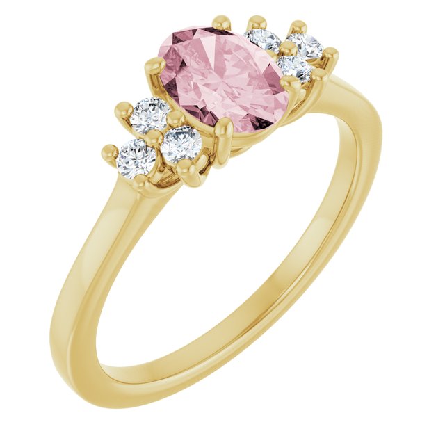 14K Yellow Natural Pink Morganite & 1/5 CTW Natural Diamond Ring