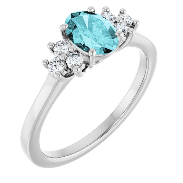 14K White Natural Blue Zircon & 1/5 CTW Natural Diamond Ring