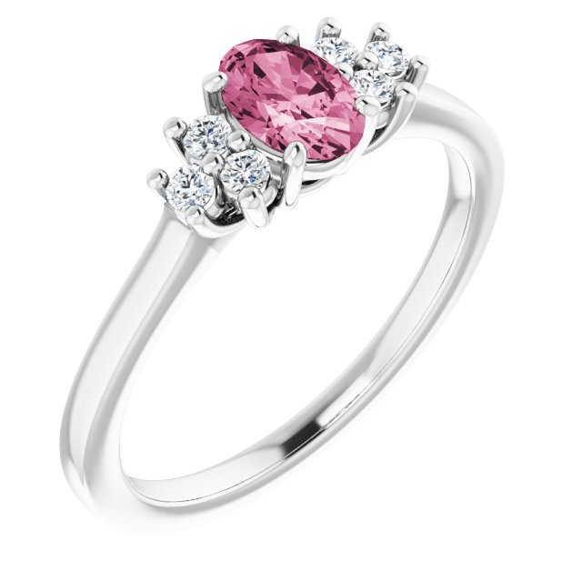 14K White Natural Pink Tourmaline & 1/8 CTW Natural Diamond Ring